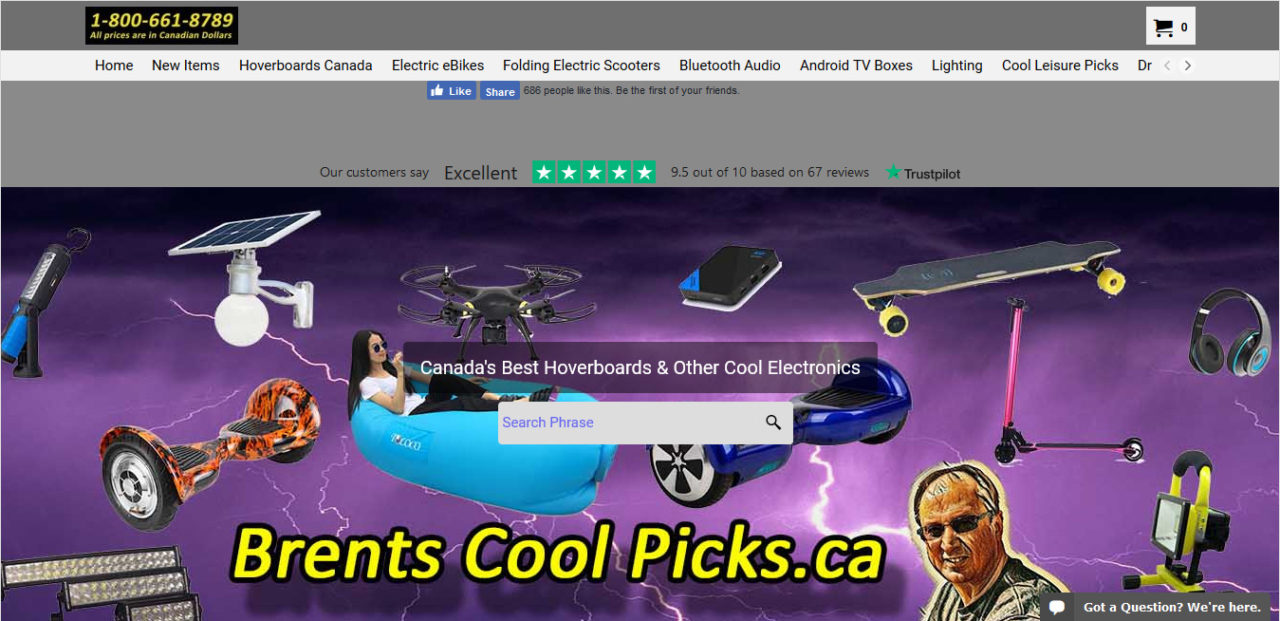 Screenshot of homepage - brentscoolpicks.ca