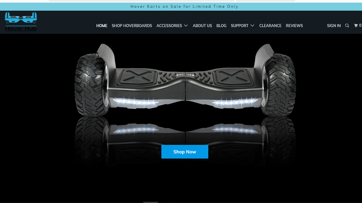 Screenshot - Homepage of a top 10 hoverboard website